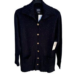 Designers Studio Originals Black Speckled Button-Up Shawl Collar Knit Cardigan N